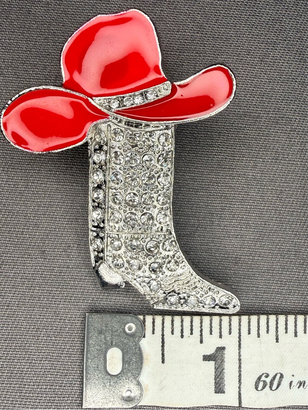Red Cowboy Boot Hat Brooch Pin set- Sparkling Crystal Accent